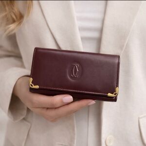 CARTIER MUST DE CARTIER BORDEAUX LEATHER BIFOLD WALLET FRANCE GOLD HARDWARE